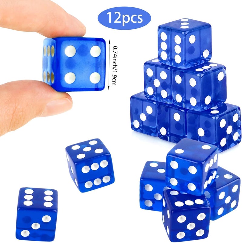 Abilat 12 Pieces 19mm Casino Dice Set Translucent 6 Sided Game Dices Acrylic Square Corner Dice for Casino Vegas Theme Birthday Party Supplies Board Games Table Games (Blue) - Image 2